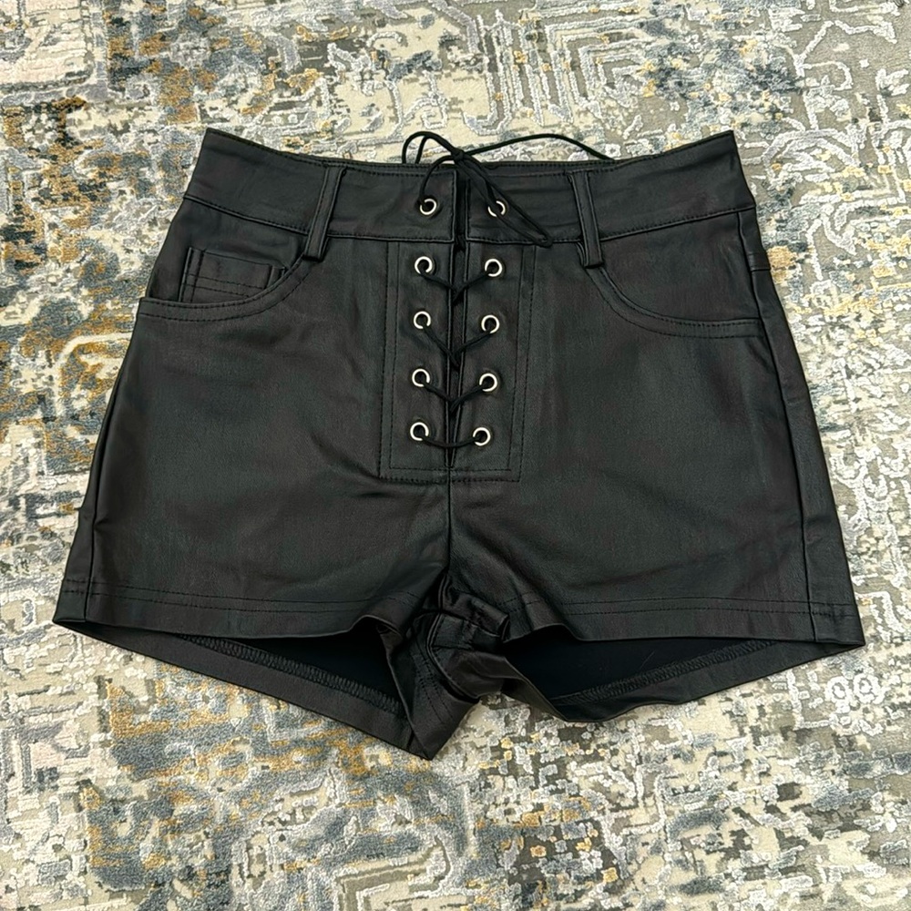 Faux Leather Lace Up Shorts